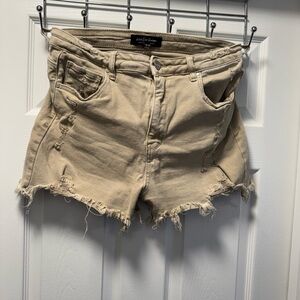 Casual Beige Distressed Jean Shorts